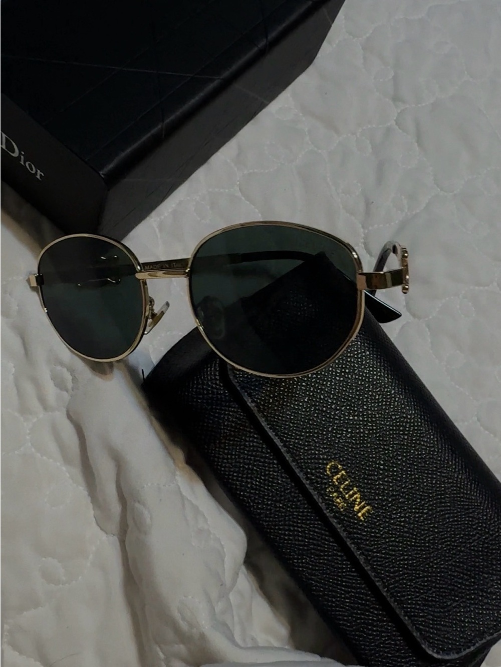 Celine Gold Frame Sunglasses with Dark Green Lenses